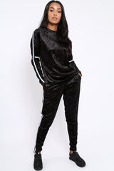 Black Velvet Striped Trim Co-ord Set - Beau-Co-ords