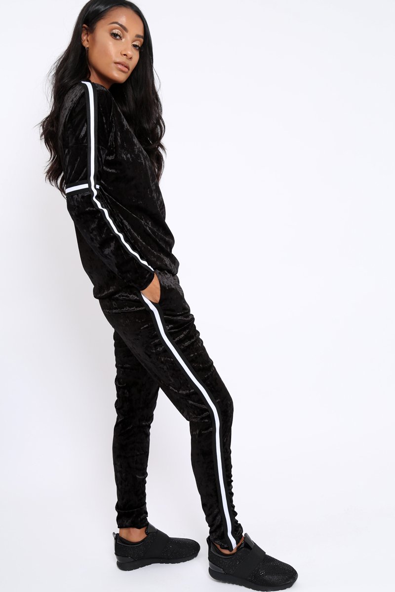 Black Velvet Striped Trim Co-ord Set - Beau-Co-ords