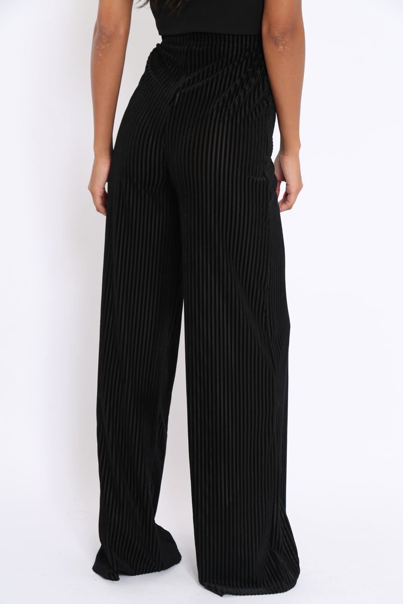 Black Velvet Striped Trousers - Trudy-Trousers