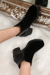 Black Velvet and PU Ring Zip Boots - Cynthia-Boots
