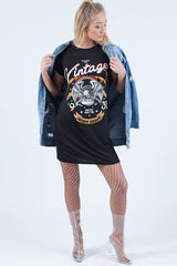 Black Vintage Eagle T-Shirt Dress - Eloise-Dresses