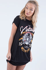 Black Vintage Eagle T-Shirt Dress - Eloise-Dresses