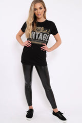 Black Vintage Slogan T-shirt - Aaya-Tops