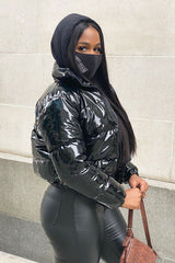 Black Vinyl Extreme Cropped Puffer Coat - Analyn-Coats