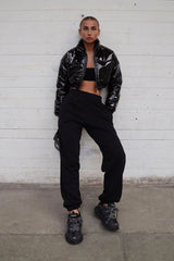 Black Vinyl Extreme Cropped Puffer Coat - Analyn-Coats