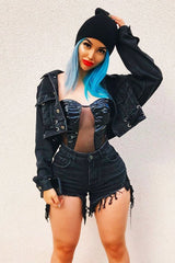 Black Vinyl Mesh Corset Bodysuit - Joeliz-Bodysuits