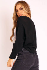 Black Vogue Graphic Slouchy Knit Jumper - Janel-Jumper
