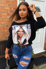 Black Vogue Graphic Slouchy Knit Jumper - Janel-Jumper