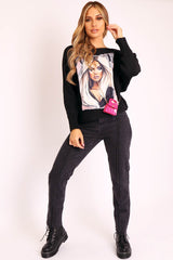 Black Vogue Graphic Slouchy Knit Jumper - Janel-Jumper