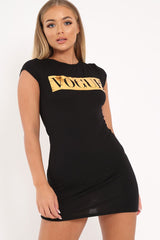 Black Vogue Slogan Dress - Halima-Dresses