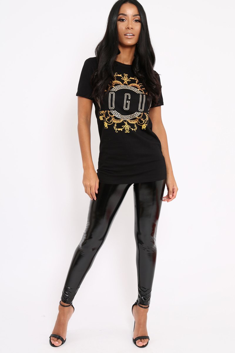 Black Vogue Slogan Print T-Shirt - Corey-Tops
