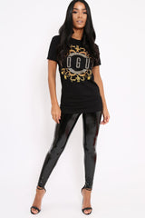 Black Vogue Slogan Print T-Shirt - Corey-Tops