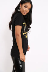Black Vogue Slogan Print T-Shirt - Corey-Tops