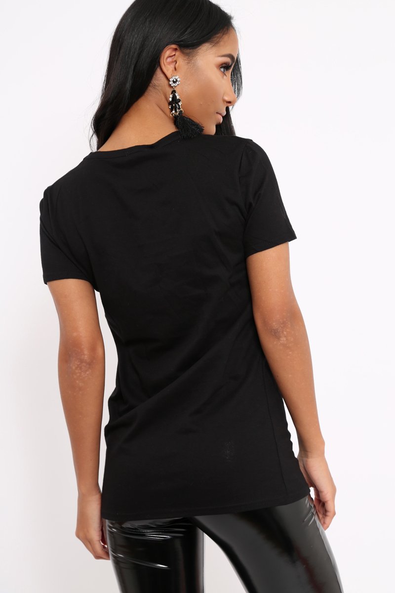 Black Vogue Slogan Print T-Shirt - Corey-Tops