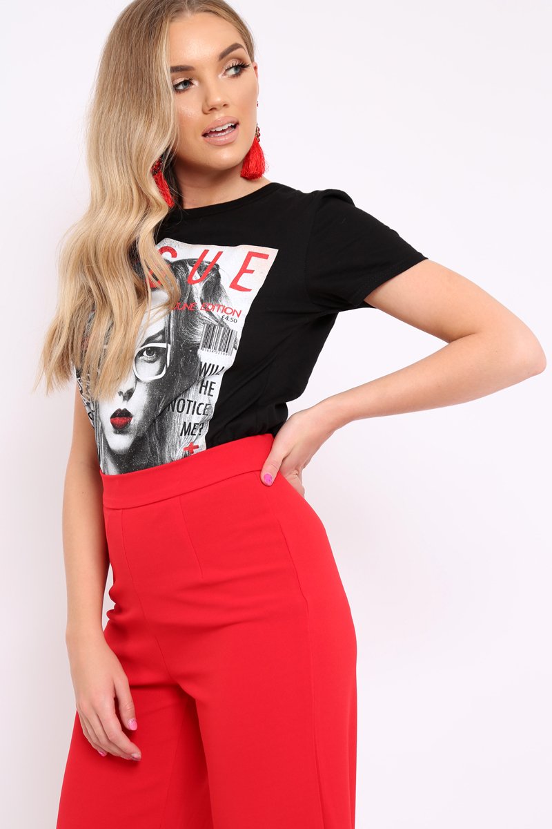 Black Vogue Slogan T-shirt - Alana-Tops