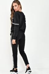 Black Vogue Slogan Tie Front Loungewear Set - Bryana-Co-ords