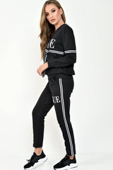 Black Vogue Slogan Tie Front Loungewear Set - Bryana-Co-ords
