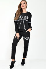 Black Vogue Slogan Tie Front Loungewear Set - Bryana-Co-ords