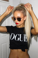 Black Vogue Slogan Top - Birda-Tops