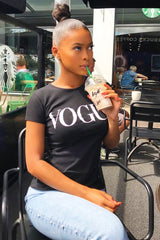 Black Vogue Slogan Top - Birda-Tops