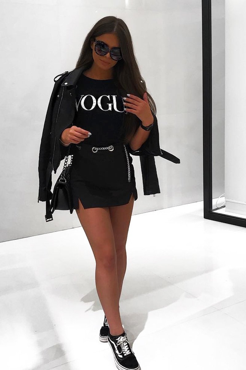 Black Vogue Slogan Top - Birda-Tops
