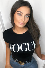 Black Vogue Slogan Top - Birda-Tops