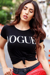 Black Vogue Slogan Top - Birda-Tops