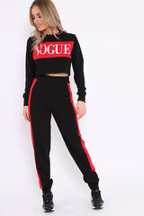 Black Vogue Slogan Tracksuit - Neyla-Co-ords