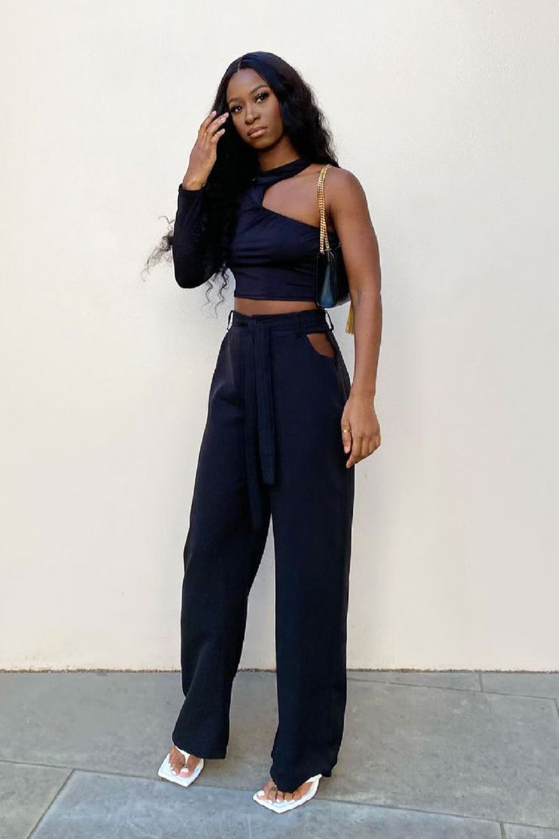 Black Waist Cut Out Wide Leg Trousers Adela - Main Image