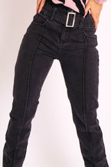 Black Wash Belted Straight Leg Jeans - Crosley-Jeans