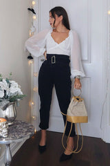 Black Wash Belted Straight Leg Jeans - Crosley-Jeans