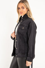 Black Washed Belted Longline Denim Jacket - Luvina-Jackets
