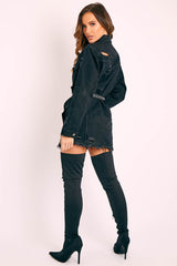 Black Washed Distressed Denim Shirt Dress - Chloey-Dresses