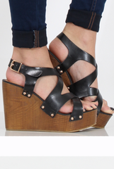 Black Wedge Cut Out Sandals - Kelis-Sandals