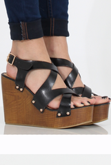 Black Wedge Cut Out Sandals - Kelis-Sandals