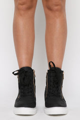 Black Wedged Diamante Trainers - Adriana-Trainers