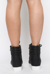 Black Wedged Diamante Trainers - Adriana-Trainers