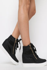 Black Wedged Diamante Trainers - Adriana-Trainers