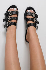 Black Western Buckle Sliders - Tana-Sliders