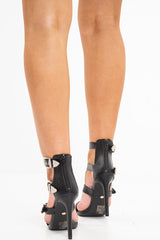 Black Western Style Triple Buckle Heels - Charla-Heels