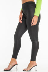 Black Wet Look High Waist Leggings - Imogen-Leggings