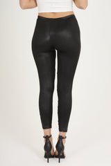 Black Wet Look Mesh Insert Leggings - Eliza-Dresses