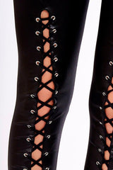 Black Wet Look PU Lace Up Leggings - Carmen-Leggings
