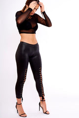 Black Wet Look PU Lace Up Leggings - Carmen-Leggings