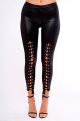 Black Wet Look PU Lace Up Leggings - Carmen-Leggings