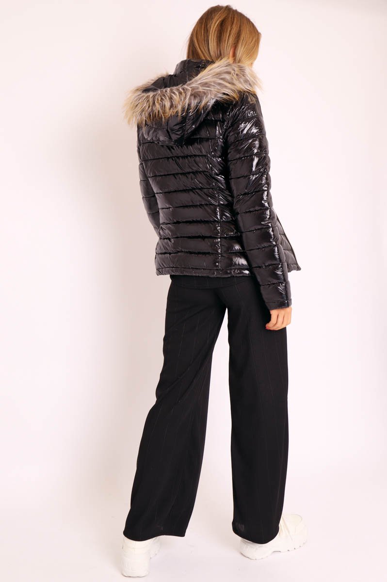 Black Wet Look Puffer Coat - Soph-Coats