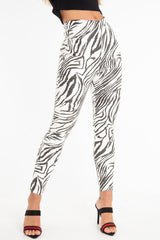 Black White Animal Print Faux Leather Leggings - Quinn-Trousers