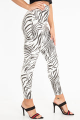 Black White Animal Print Faux Leather Leggings - Quinn-Trousers