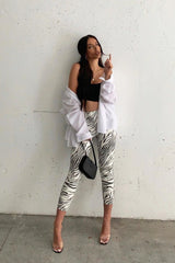 Black White Animal Print Faux Leather Leggings - Quinn-Trousers