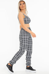 Black White Check Crop Top Trouser Co-Ord - Lynda-Co-ords